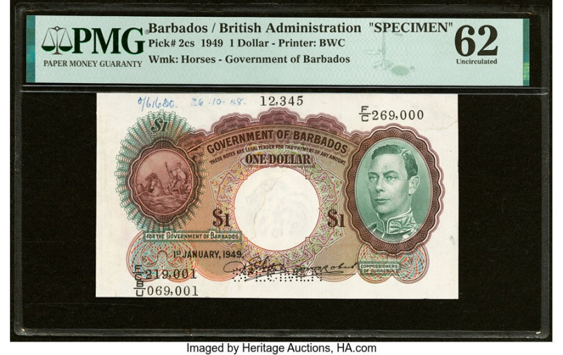 Barbados Government of Barbados 1 Dollar 1.1.1949 Pick 2cs Specimen PMG Uncircul...