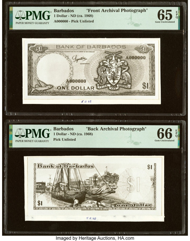 Barbados Central Bank 1 Dollar ND (ca. 1968) Pick Unlisted Front and Back Archiv...