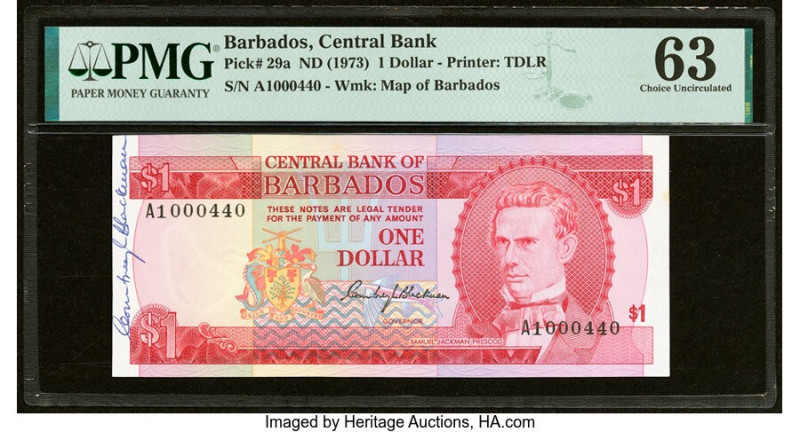 Courtesy Autograph Barbados Central Bank 1 Dollar ND (1973) Pick 29a PMG Choice ...