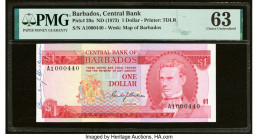 Courtesy Autograph Barbados Central Bank 1 Dollar ND (1973) Pick 29a PMG Choice Uncirculated 63. Courtesy autographed by governor C. Blackman on this ...