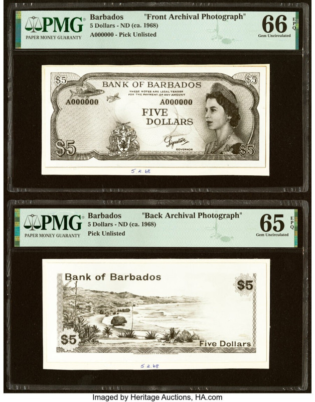 Barbados Central Bank 5 Dollars ND (ca. 1968) Pick Unlisted Front and Back Archi...