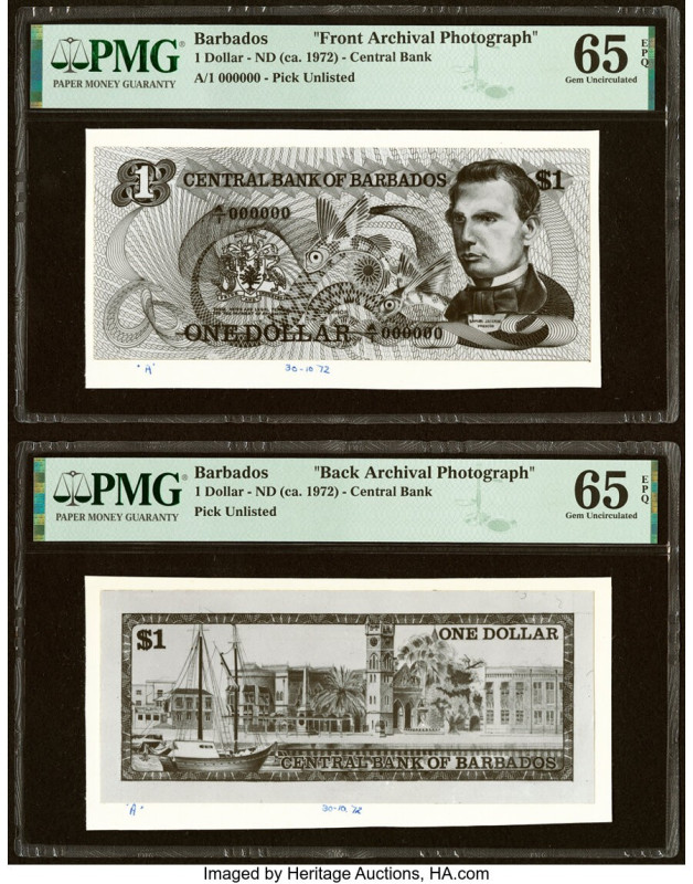Barbados Central Bank 1 Dollar ND (ca. 1972) Pick Unlisted Front and Back Archiv...