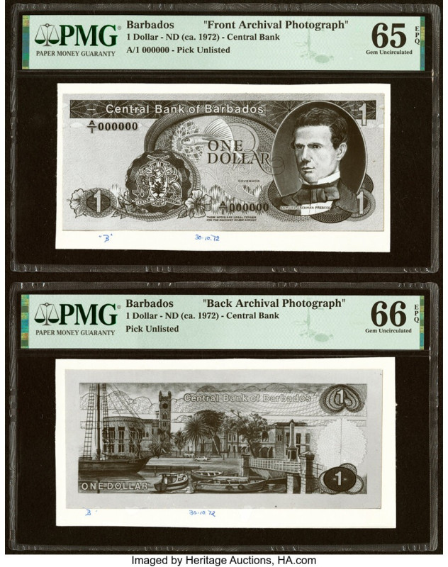 Barbados Central Bank 1 Dollar ND (ca. 1972) Pick Unlisted Front and Back Archiv...