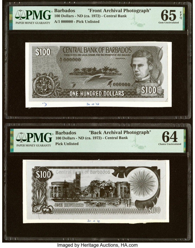 Barbados Central Bank 100 Dollars ND (ca. 1972) Pick Unlisted Front and Back Arc...