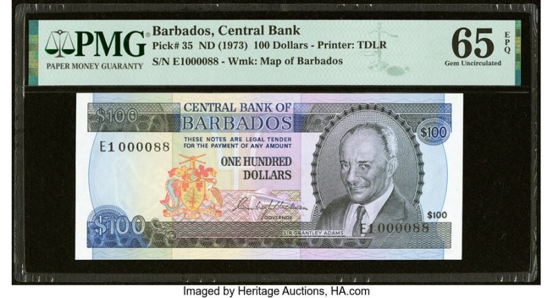 Low Serial Number 88 Barbados Central Bank 100 Dollars ND (1973) Pick 35 PMG Gem...