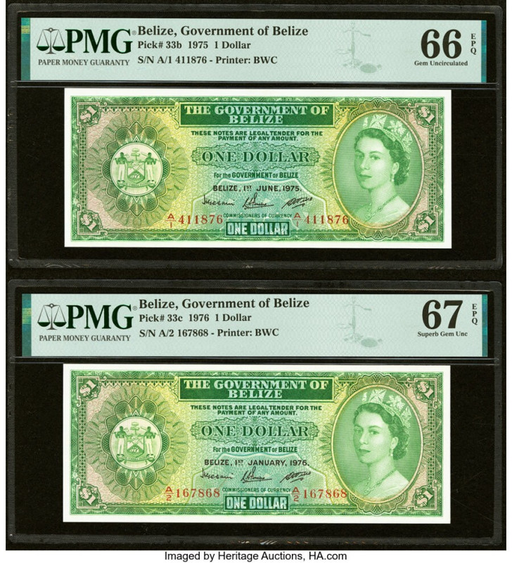 Belize Government of Belize 1 Dollar 1.6.1975; 1.1.1976 Pick 33b; 33c Two Exampl...