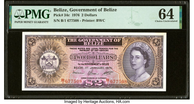 Belize Government of Belize 2 Dollars 1.1.1976 Pick 34c PMG Choice Uncirculated ...
