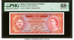 Belize Government of Belize 5 Dollars 1.6.1975 Pick 35a PMG Superb Gem Unc 68 EPQ. Graded highest on the PMG Population Report with only 2 others. HID...