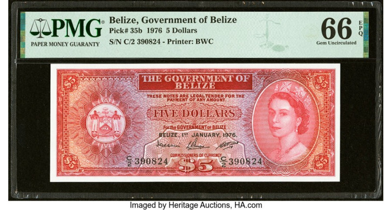 Belize Government of Belize 5 Dollars 1.1.1976 Pick 35b PMG Gem Uncirculated 66 ...