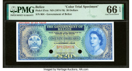 Belize Government of Belize 20 Dollars ND (1974-76) Pick 37cts Color Trial Specimen PMG Gem Uncirculated 66 EPQ. Cancelled with 2 punch holes. HID0980...