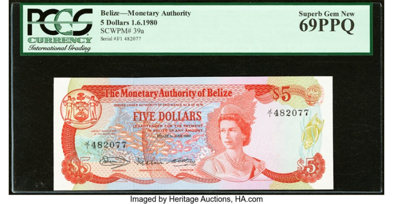 Belize Monetary Authority 5 Dollars 1.6.1980 Pick 39a PCGS Superb Gem New 69PPQ....