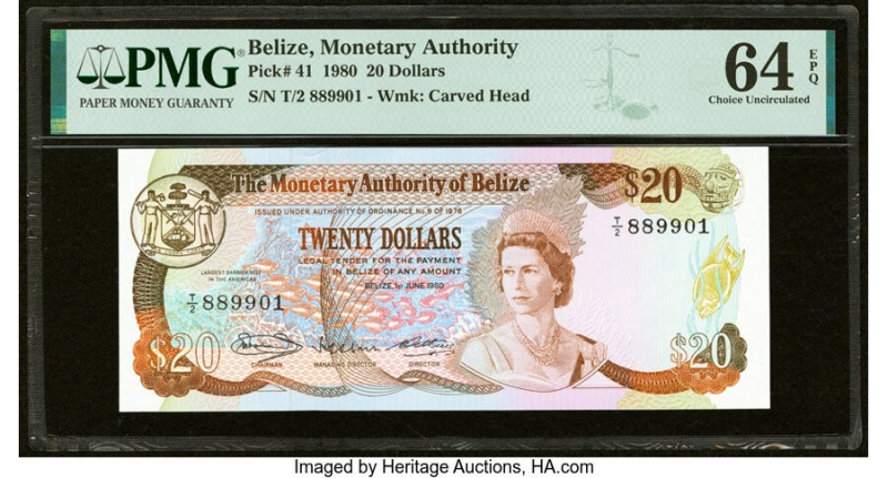 Belize Monetary Authority 20 Dollars 1.6.1980 Pick 41 PMG Choice Uncirculated 64...