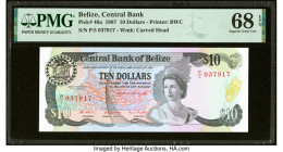 Belize Central Bank 10 Dollars 1.1.1987 Pick 48a PMG Superb Gem Unc 68 EPQ. Graded top on the PMG Population Report with only 7 other examples. HID098...