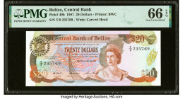 Belize Central Bank 20 Dollars 1.1.1987 Pick 49b PMG Gem Uncirculated 66 EPQ. HID09801242017 © 2022 Heritage Auctions | All Rights Reserved