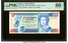 Belize Central Bank 100 Dollars 1.6.1991 Pick 57b PMG Gem Uncirculated 66 EPQ. HID09801242017 © 2022 Heritage Auctions | All Rights Reserved