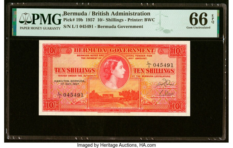 Bermuda Bermuda Government 10 Shillings 1.5.1957 Pick 19b PMG Gem Uncirculated 6...