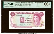 Low Serial Number 50 Bermuda Monetary Authority 5 Dollars 1.4.1978 Pick 29a* Replacement PMG Gem Uncirculated 66 EPQ. Graded the second highest on the...