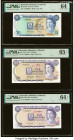 Bermuda Monetary Authority 1; 10 Dollars (1976-1982) Pick 28a; 30a; 30b Three Examples PMG Choice Uncirculated 64; Choice Uncirculated 64 EPQ; Gem Unc...