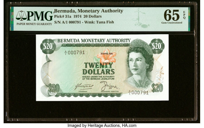 Low Serial Number 791 Bermuda Monetary Authority 20 Dollars 1.4.1974 Pick 31a PM...