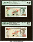 Bermuda Monetary Authority 20; 50 Dollars 1.4.1974; 1.5.1974 Pick 31as; 32as Two Specimen PMG Uncirculated 62 Net; Uncirculated 62. Punch hole cancell...