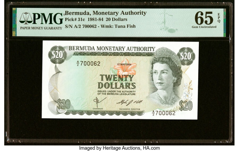 Bermuda Monetary Authority 20 Dollars 1.5.1984 Pick 31c PMG Gem Uncirculated 65 ...