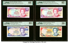 Low Serial Number Group Bermuda Monetary Authority 5 (2); 10; 50 Dollars (1989-1992) Pick 35a; 35b; 36; 44a Four Examples PMG About Uncirculated 58 EP...