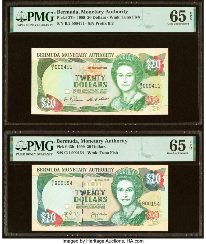 Bermuda Monetary Authority 20 Dollars 20.2.1989; 13.5.1999 Pick 37b; 43b Two Exa...