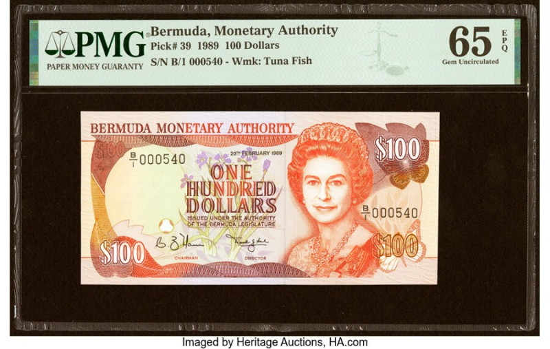 Low Serial Number 540 Bermuda Monetary Authority 100 Dollars 20.2.1989 Pick 39 P...