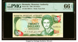Fancy Serial 999111 Bermuda Monetary Authority 20 Dollars 27.2.1996 Pick 43a PMG Gem Uncirculated 66 EPQ. Tied as the highest graded on the PMG Popula...