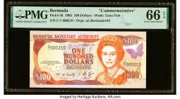Low Serial 210 Bermuda Monetary Authority 100 Dollars 20.2.1994 Pick 46 Commemorative PMG Gem Uncirculated 66 EPQ. HID09801242017 © 2022 Heritage Auct...
