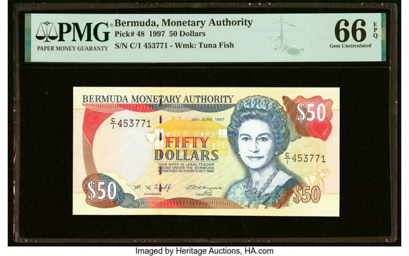 Bermuda Monetary Authority 50 Dollars 26.6.1997 Pick 48 PMG Gem Uncirculated 66 ...