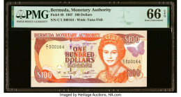 Bermuda Monetary Authority 100 Dollars 30.6.1997 Pick 49 PMG Gem Uncirculated 66 EPQ. Graded the second highest on the PMG Population Report. HID09801...