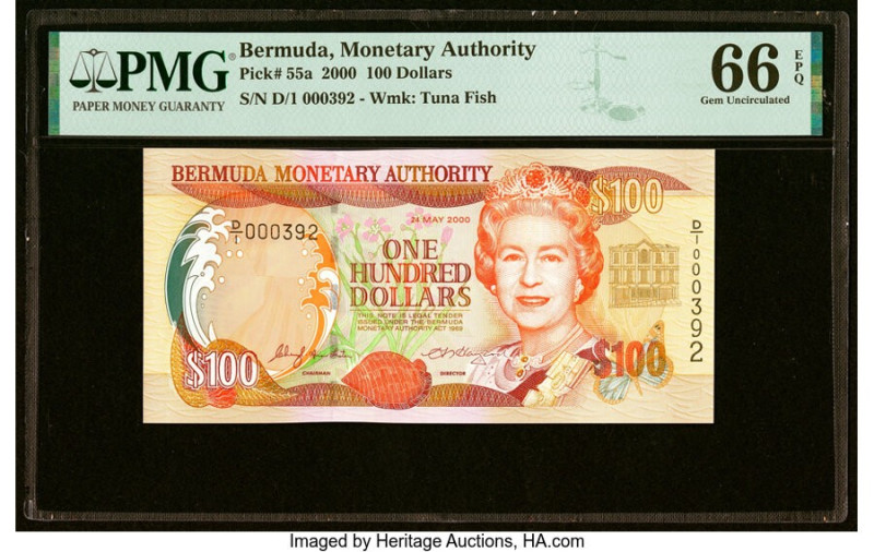 Low Serial Number 392 Bermuda Monetary Authority 100 Dollars 24.5.2000 Pick 55a ...