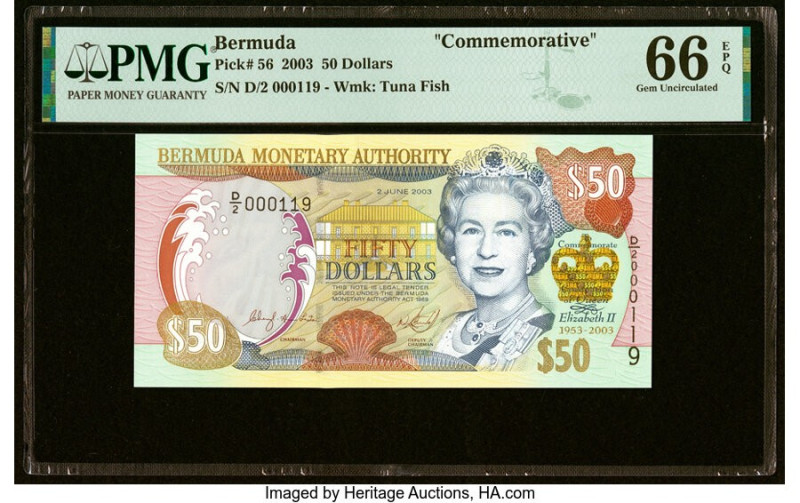 Low Serial Number 119 Bermuda Monetary Authority 50 Dollars 2.6.2003 Pick 56 Com...