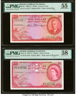 British Caribbean Territories Currency Board 1 Dollar 28.11.1950; 3.1.1956 Pick 1; 7b Two Examples PMG About Uncirculated 55; Choice About Unc 58. Pic...