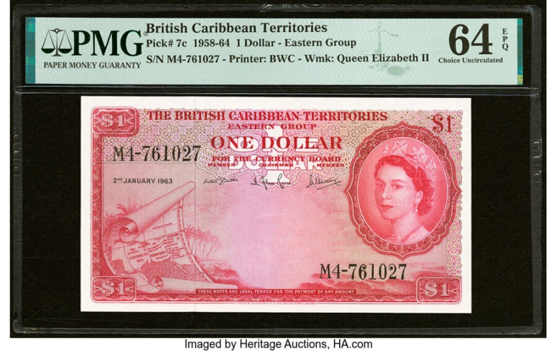 British Caribbean Territories Currency Board 1 Dollar 2.1.1963 Pick 7c PMG Choic...
