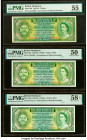 British Honduras Government of British Honduras 1 Dollar 1.3.1960; 15.1.1955; 1.11.1961 Pick 28a (2); 28b Three Examples PMG About Uncirculated 50; Ab...