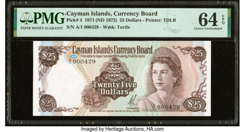 Low Serial Number 429 Cayman Islands Currency Board 25 Dollars 1971 (ND 1972) Pi...