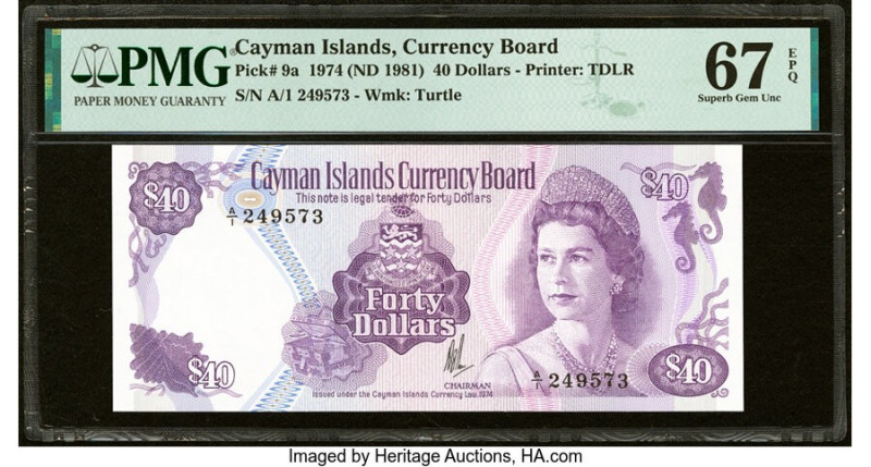 Cayman Islands Currency Board 40 Dollars 1974 (ND 1981) Pick 9a PMG Superb Gem U...