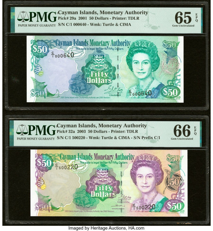 Cayman Islands Monetary Authority 50 Dollars 2001; 2003 Pick 29a; 32a Two Exampl...