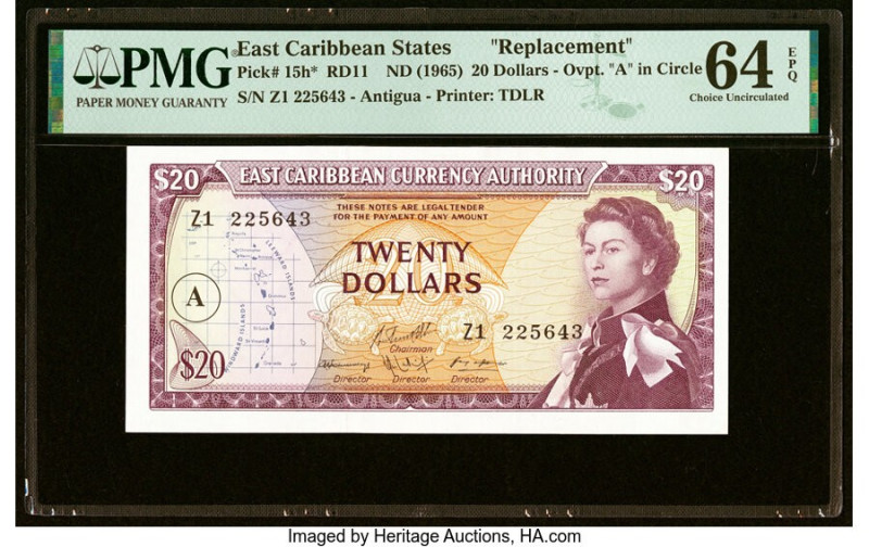 East Caribbean States Currency Authority, Antigua 20 Dollars ND (1965) Pick 15h*...