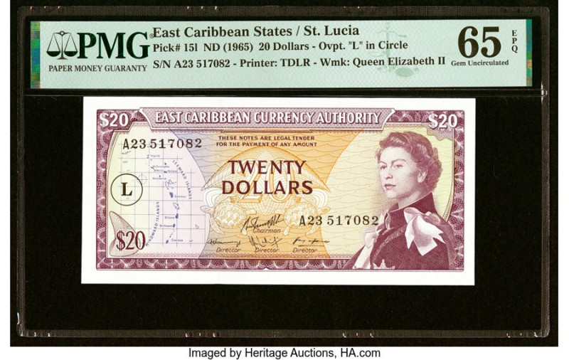 East Caribbean States Currency Authority, St. Lucia 20 Dollars ND (1965) Pick 15...