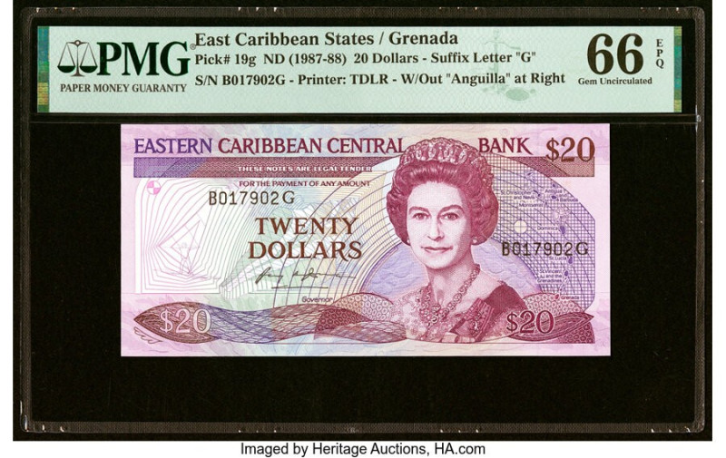 East Caribbean States Central Bank, Grenada 20 Dollars ND (1987-88) Pick 19g PMG...