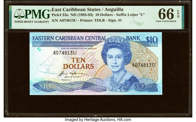 East Caribbean States Central Bank, Anguilla 10 Dollars ND (1985-93) Pick 23u PM...