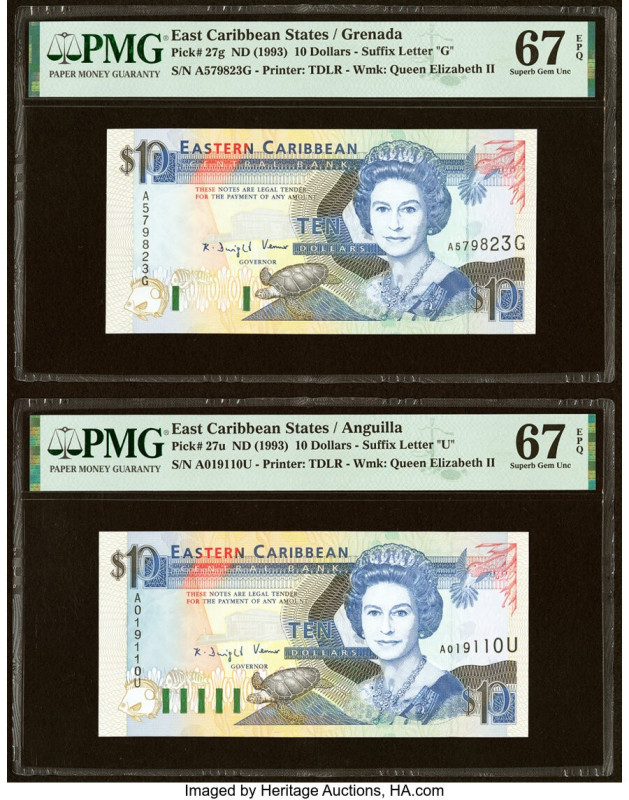 East Caribbean States Central Bank, Grenada; Anguilla 10 Dollars ND (1993) Pick ...