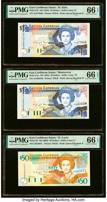 East Caribbean States Central Bank, St. Kitts; Montserrat 10 Dollars ND (1993) P...