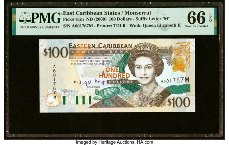 East Caribbean States Central Bank, Montserrat 100 Dollars ND (2000) Pick 41m PM...