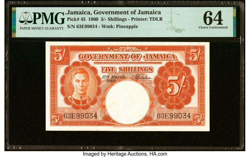 Jamaica Government of Jamaica 5 Shillings 17.3.1960 Pick 45 PMG Choice Uncircula...