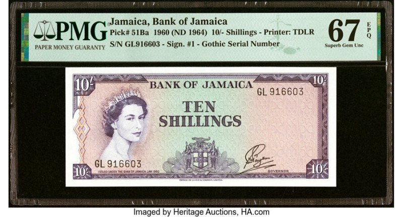 Jamaica Bank of Jamaica 10 Shillings 1960 (ND 1964) Pick 51Ba PMG Superb Gem Unc...