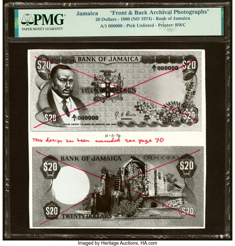 Jamaica Bank of Jamaica 20 Dollars 1960 (ND 1974) Pick Unlisted Front and Back A...